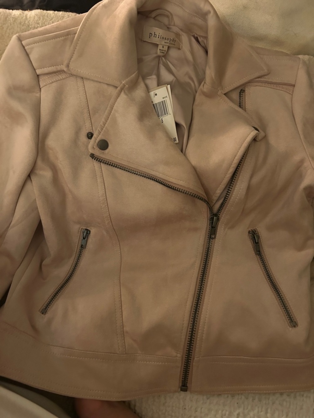 Philosophy Blush Pink Suede Moto Jacket